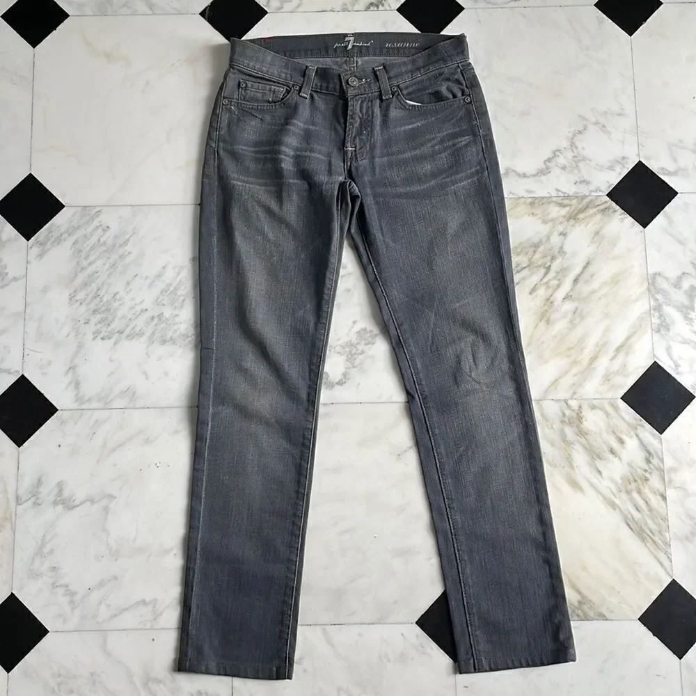 7 for all Mankind Gray Roxanne Mid Rise Skinny Jeans